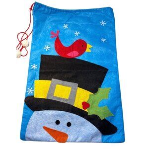 Snowman Felt Gift Bag With Drawstring Closure XL 26 x 17" Bird